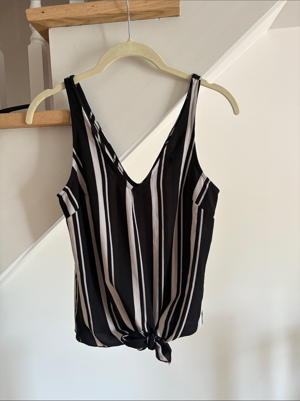 Dynamite Black & White Vertical Stripe Tie-Front Camisole